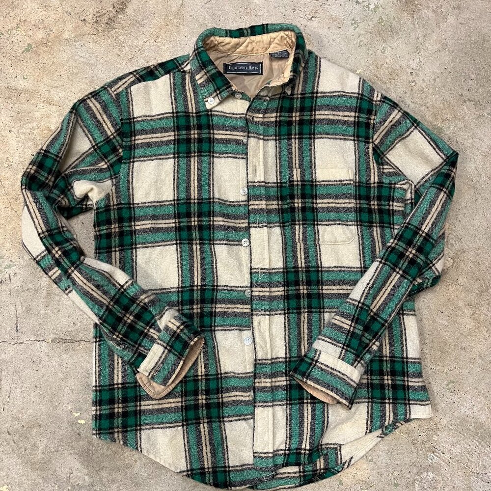Vintage green and white Christopher Hayes medium wool shirt